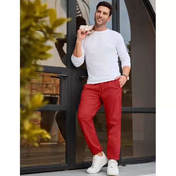 imageJMIERR Mens Casual Chino Joggers Pants Cotton Twill Elastic Drawstring Waist Tapered Pants with PocketsRed