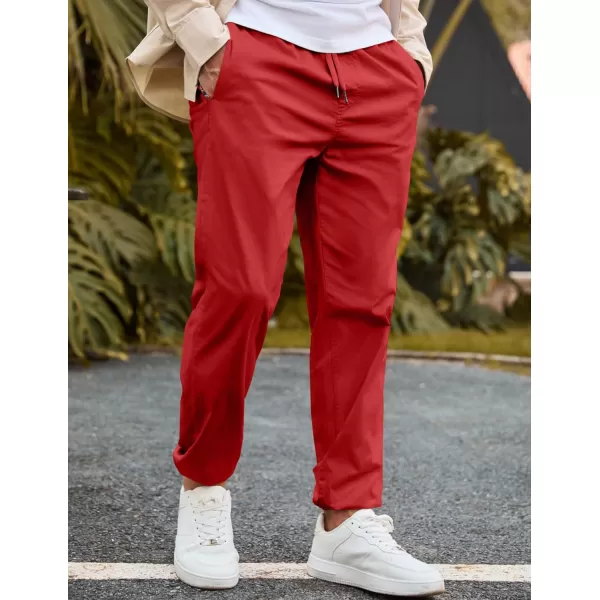 imageJMIERR Mens Casual Chino Joggers Pants Cotton Twill Elastic Drawstring Waist Tapered Pants with PocketsRed