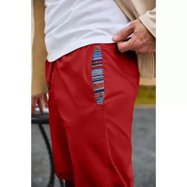 imageJMIERR Mens Casual Chino Joggers Pants Cotton Twill Elastic Drawstring Waist Tapered Pants with PocketsRed