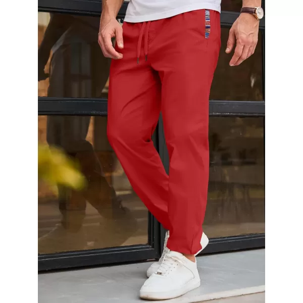 imageJMIERR Mens Casual Chino Joggers Pants Cotton Twill Elastic Drawstring Waist Tapered Pants with PocketsRed