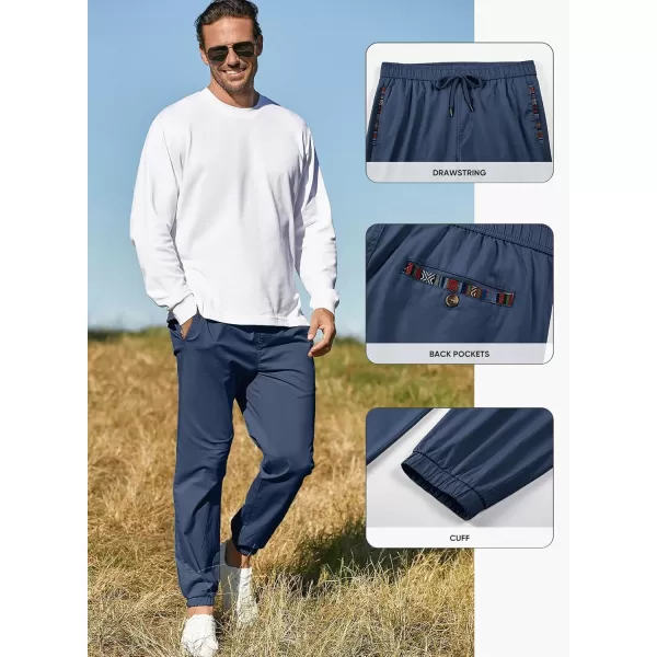 imageJMIERR Mens Casual Chino Joggers Pants Cotton Twill Elastic Drawstring Waist Tapered Pants with PocketsRoyal Blue