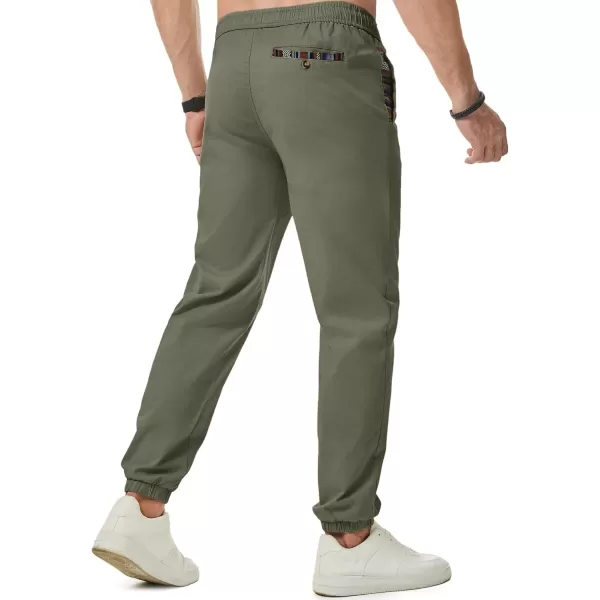 imageJMIERR Mens Casual Chino Joggers Pants Cotton Twill Elastic Drawstring Waist Tapered Pants with PocketsVineyard Green