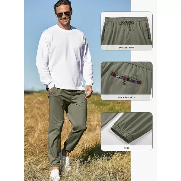 imageJMIERR Mens Casual Chino Joggers Pants Cotton Twill Elastic Drawstring Waist Tapered Pants with PocketsVineyard Green
