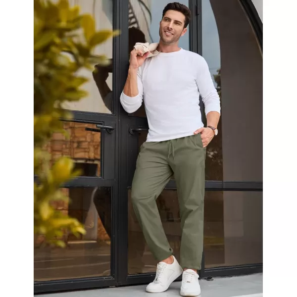 imageJMIERR Mens Casual Chino Joggers Pants Cotton Twill Elastic Drawstring Waist Tapered Pants with PocketsVineyard Green