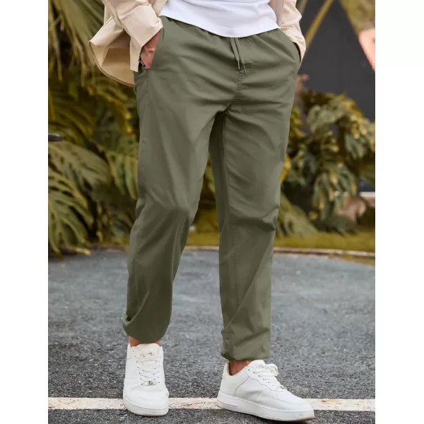 imageJMIERR Mens Casual Chino Joggers Pants Cotton Twill Elastic Drawstring Waist Tapered Pants with PocketsVineyard Green