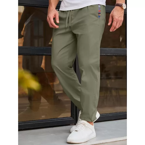 imageJMIERR Mens Casual Chino Joggers Pants Cotton Twill Elastic Drawstring Waist Tapered Pants with PocketsVineyard Green