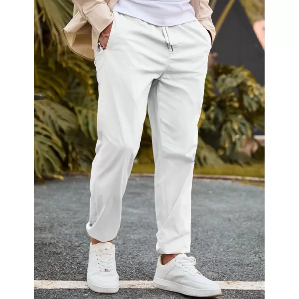 imageJMIERR Mens Casual Chino Joggers Pants Cotton Twill Elastic Drawstring Waist Tapered Pants with PocketsWhite