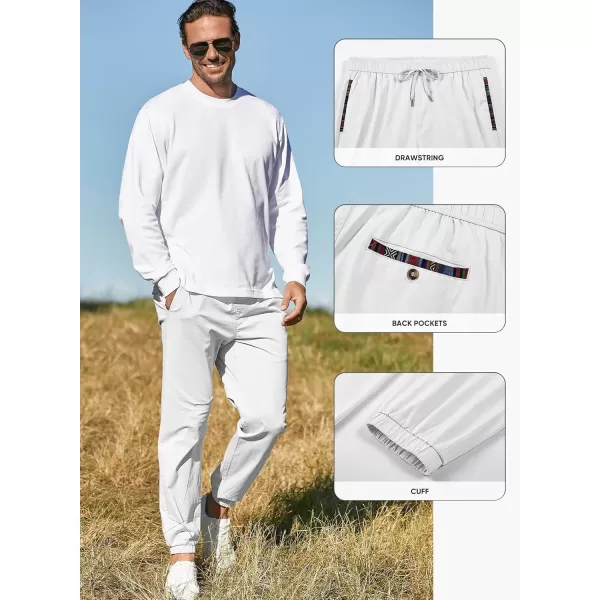 imageJMIERR Mens Casual Chino Joggers Pants Cotton Twill Elastic Drawstring Waist Tapered Pants with PocketsWhite