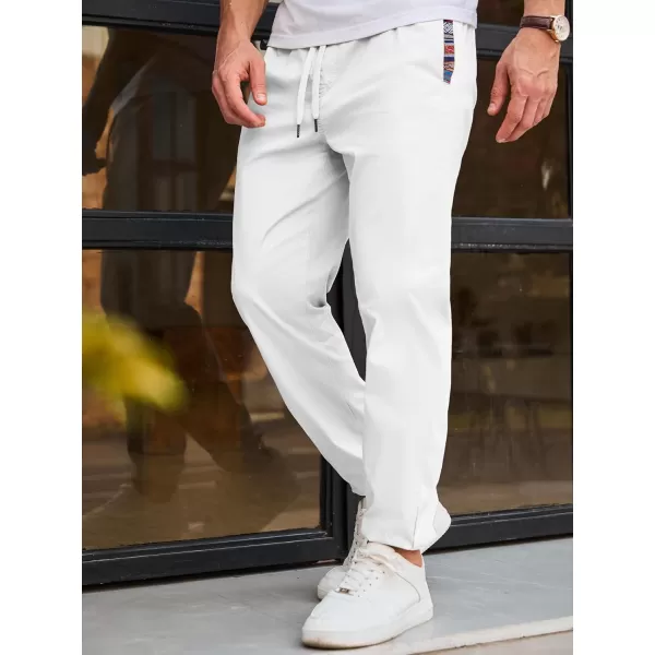 imageJMIERR Mens Casual Chino Joggers Pants Cotton Twill Elastic Drawstring Waist Tapered Pants with PocketsWhite