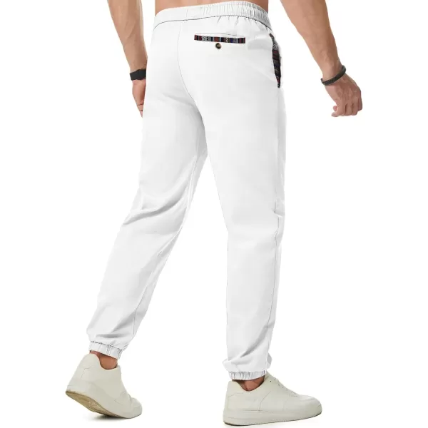 imageJMIERR Mens Casual Chino Joggers Pants Cotton Twill Elastic Drawstring Waist Tapered Pants with PocketsWhite