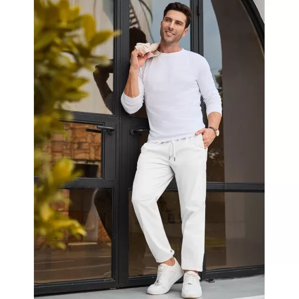 imageJMIERR Mens Casual Chino Joggers Pants Cotton Twill Elastic Drawstring Waist Tapered Pants with PocketsWhite