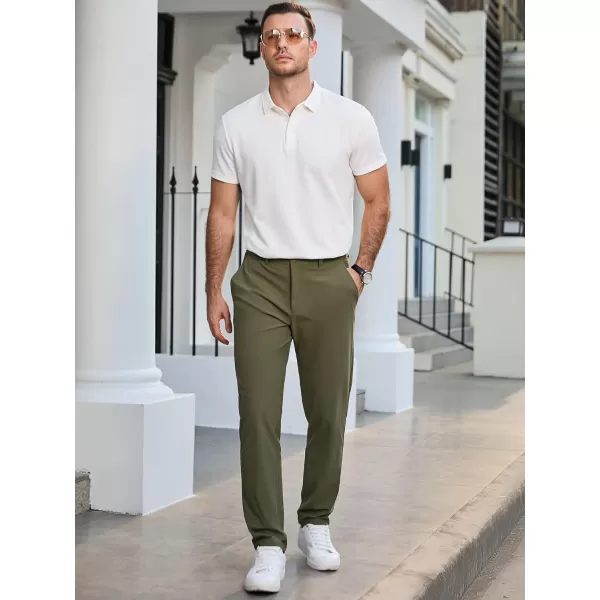 imageJMIERR Mens Chino Pants Casual Stretch Work Dress Pants Waist Tapered Trousers Lightweight Comfy Pants with Zipper PocketsMoss Green