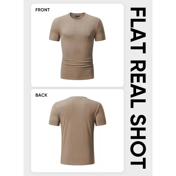 imageJMIERR Mens TShirt Casual Stretch Solid Crewneck Short Sleeve Tees Textured ShirtsBeige