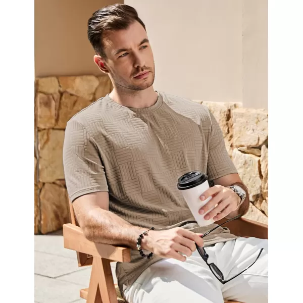 imageJMIERR Mens TShirt Casual Stretch Solid Crewneck Short Sleeve Tees Textured ShirtsBeige