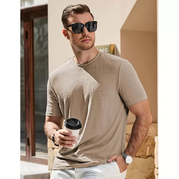 imageJMIERR Mens TShirt Casual Stretch Solid Crewneck Short Sleeve Tees Textured ShirtsBeige