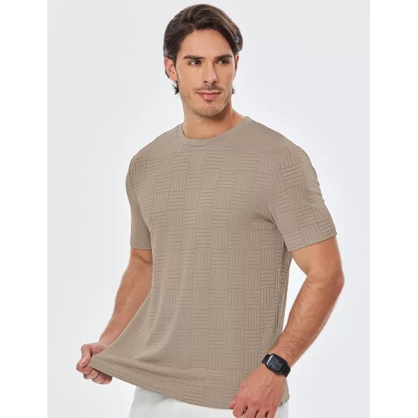 imageJMIERR Mens TShirt Casual Stretch Solid Crewneck Short Sleeve Tees Textured ShirtsBeige