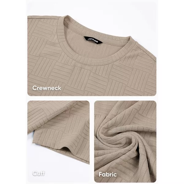 imageJMIERR Mens TShirt Casual Stretch Solid Crewneck Short Sleeve Tees Textured ShirtsBeige