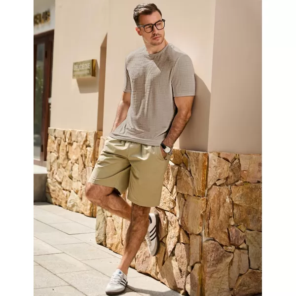 imageJMIERR Mens TShirt Casual Stretch Solid Crewneck Short Sleeve Tees Textured ShirtsBeige