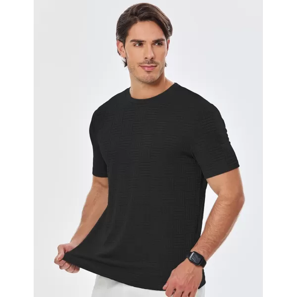 imageJMIERR Mens TShirt Casual Stretch Solid Crewneck Short Sleeve Tees Textured ShirtsBlack