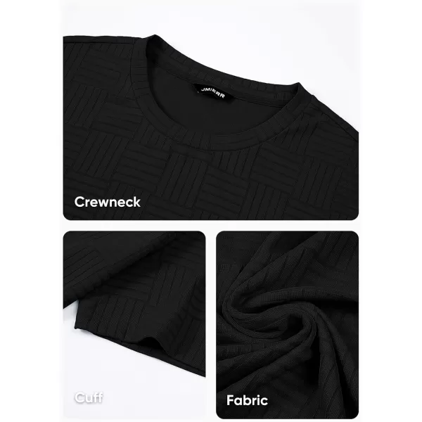imageJMIERR Mens TShirt Casual Stretch Solid Crewneck Short Sleeve Tees Textured ShirtsBlack