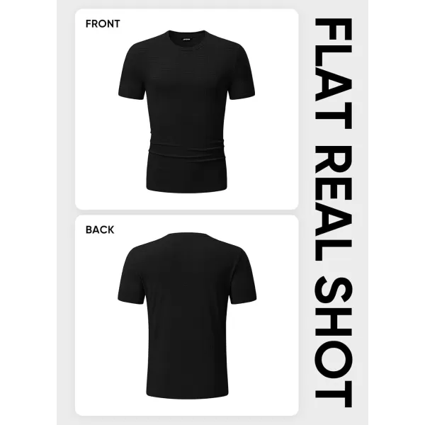 imageJMIERR Mens TShirt Casual Stretch Solid Crewneck Short Sleeve Tees Textured ShirtsBlack