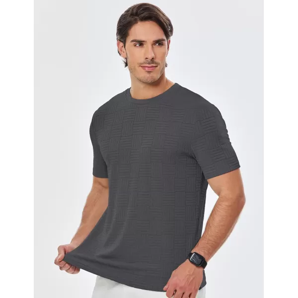 imageJMIERR Mens TShirt Casual Stretch Solid Crewneck Short Sleeve Tees Textured ShirtsDark Grey