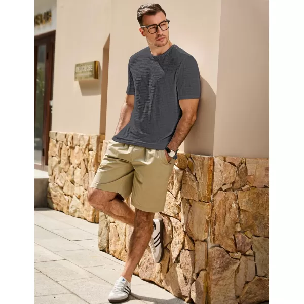 imageJMIERR Mens TShirt Casual Stretch Solid Crewneck Short Sleeve Tees Textured ShirtsDark Grey