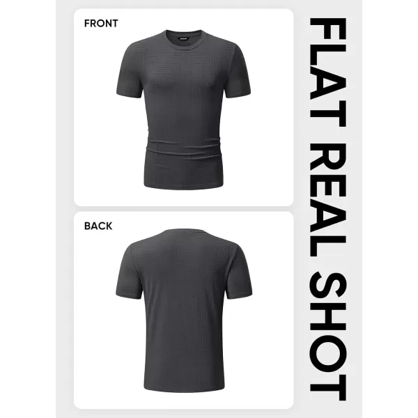 imageJMIERR Mens TShirt Casual Stretch Solid Crewneck Short Sleeve Tees Textured ShirtsDark Grey