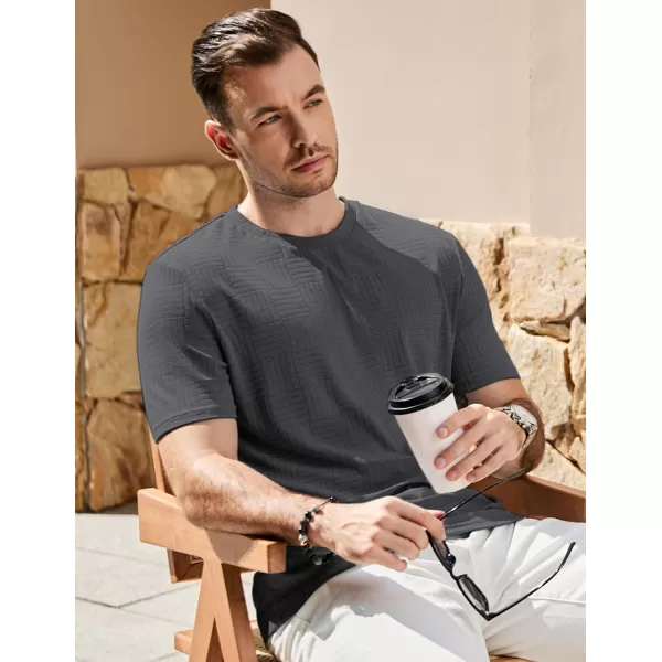 imageJMIERR Mens TShirt Casual Stretch Solid Crewneck Short Sleeve Tees Textured ShirtsDark Grey