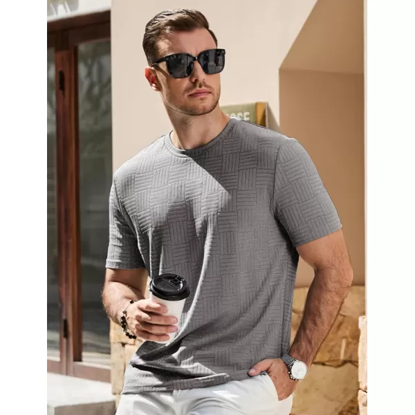 imageJMIERR Mens TShirt Casual Stretch Solid Crewneck Short Sleeve Tees Textured ShirtsGrey