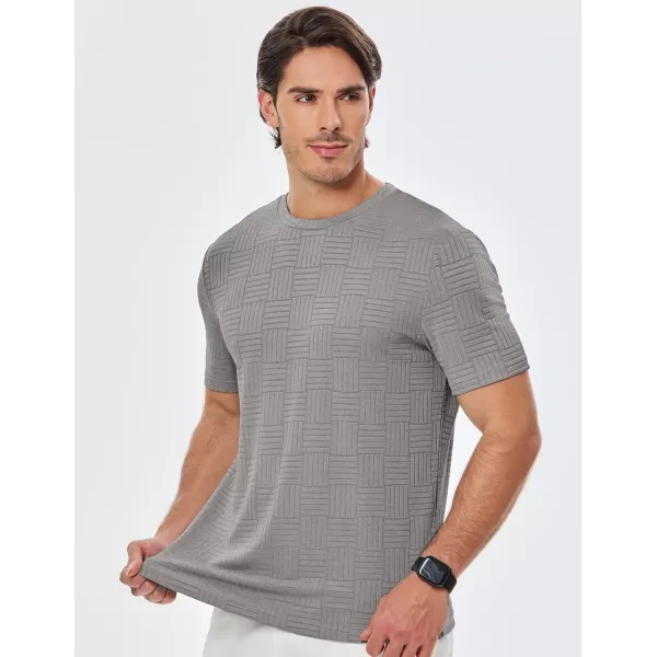 imageJMIERR Mens TShirt Casual Stretch Solid Crewneck Short Sleeve Tees Textured ShirtsGrey