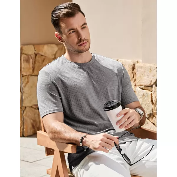 imageJMIERR Mens TShirt Casual Stretch Solid Crewneck Short Sleeve Tees Textured ShirtsGrey