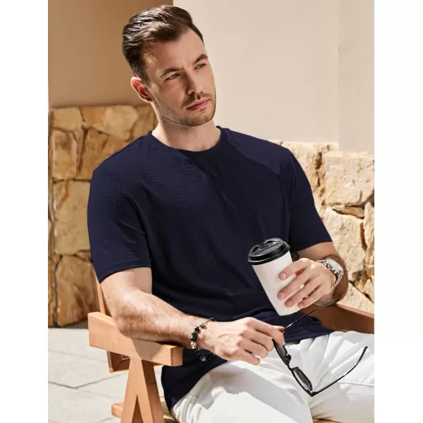 imageJMIERR Mens TShirt Casual Stretch Solid Crewneck Short Sleeve Tees Textured ShirtsSail Blue