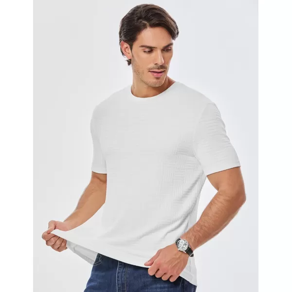 imageJMIERR Mens TShirt Casual Stretch Solid Crewneck Short Sleeve Tees Textured ShirtsWhite