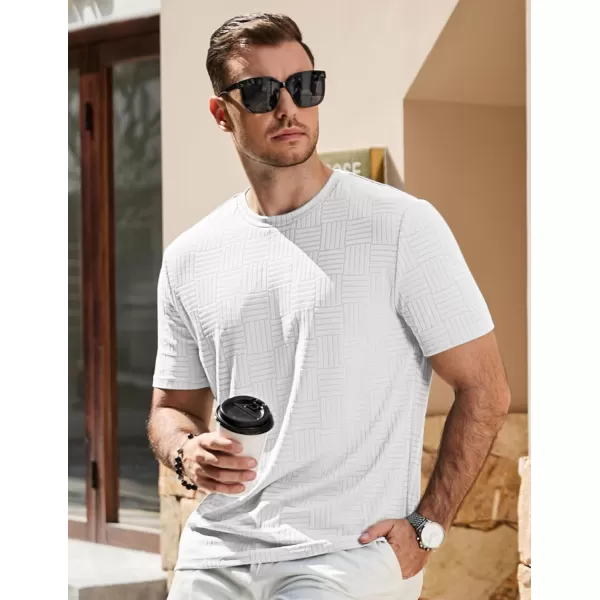 imageJMIERR Mens TShirt Casual Stretch Solid Crewneck Short Sleeve Tees Textured ShirtsWhite