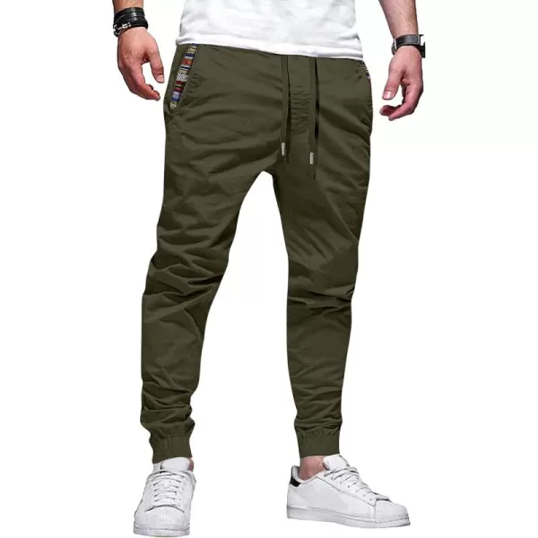 imageJMIERR Mens Casual Chino Joggers Pants Cotton Twill Elastic Drawstring Waist Tapered Pants with PocketsJungle Green