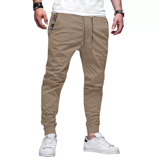 imageJMIERR Mens Casual Chino Joggers Pants Cotton Twill Elastic Drawstring Waist Tapered Pants with PocketsKhaki