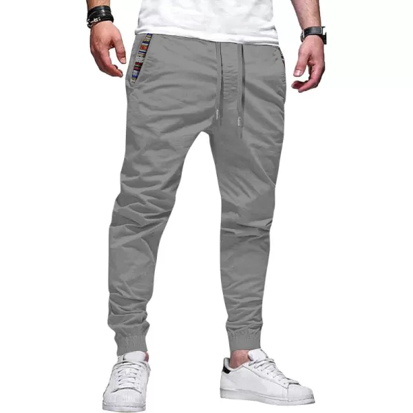 imageJMIERR Mens Casual Chino Joggers Pants Cotton Twill Elastic Drawstring Waist Tapered Pants with PocketsLight Grey