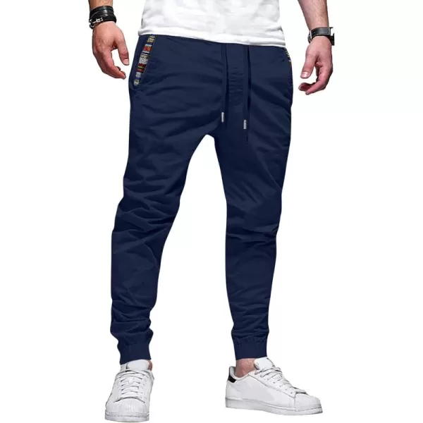 imageJMIERR Mens Casual Chino Joggers Pants Cotton Twill Elastic Drawstring Waist Tapered Pants with PocketsNavy Blue