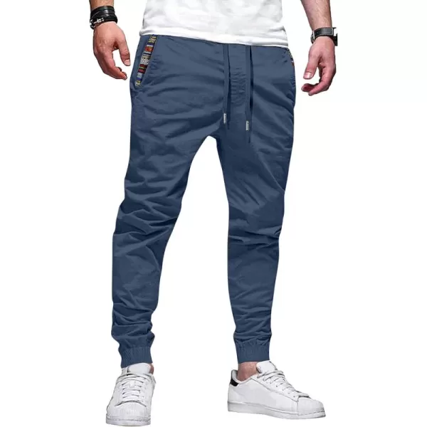 imageJMIERR Mens Casual Chino Joggers Pants Cotton Twill Elastic Drawstring Waist Tapered Pants with PocketsRoyal Blue
