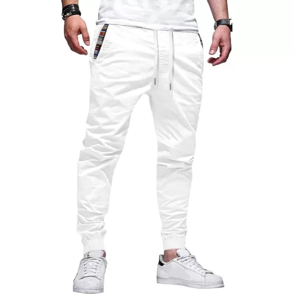 imageJMIERR Mens Casual Chino Joggers Pants Cotton Twill Elastic Drawstring Waist Tapered Pants with PocketsWhite
