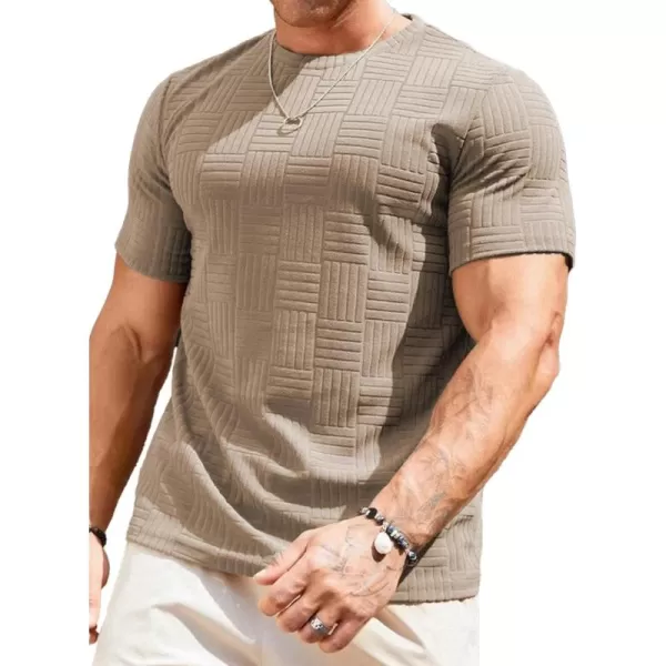 imageJMIERR Mens TShirt Casual Stretch Solid Crewneck Short Sleeve Tees Textured ShirtsBeige