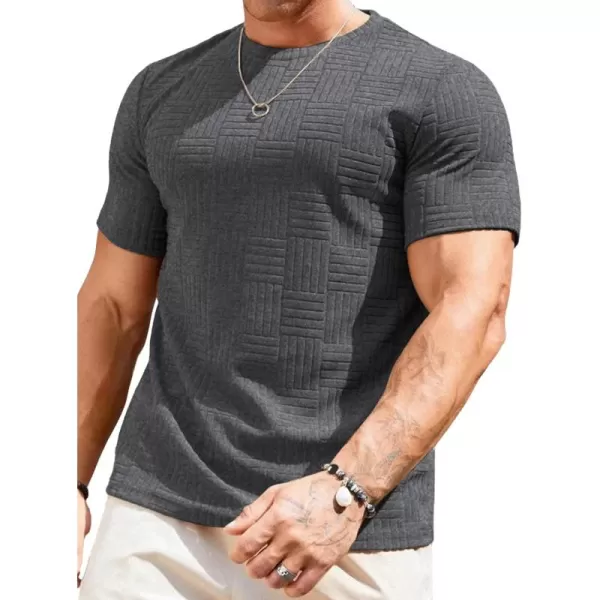 imageJMIERR Mens TShirt Casual Stretch Solid Crewneck Short Sleeve Tees Textured ShirtsDark Grey