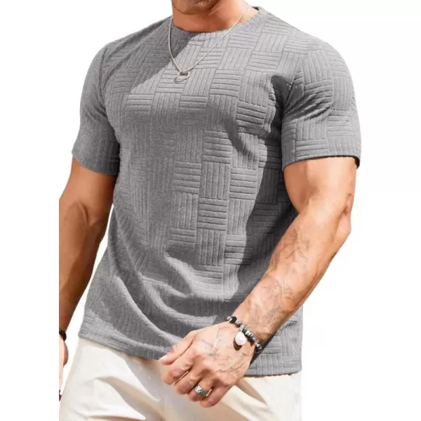 imageJMIERR Mens TShirt Casual Stretch Solid Crewneck Short Sleeve Tees Textured ShirtsGrey