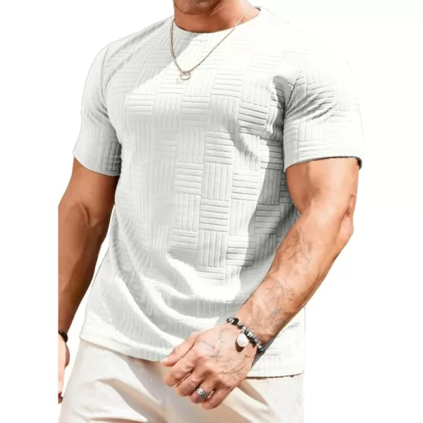 imageJMIERR Mens TShirt Casual Stretch Solid Crewneck Short Sleeve Tees Textured ShirtsWhite