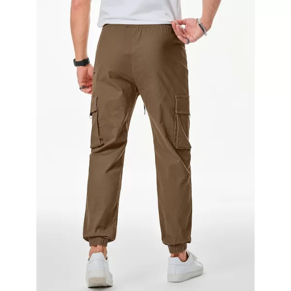 imageJMIERR Mens Cargo Pants Drawstring Stretch Waist Waist Twill Joggers Trousers with Zipper PocketsBrown