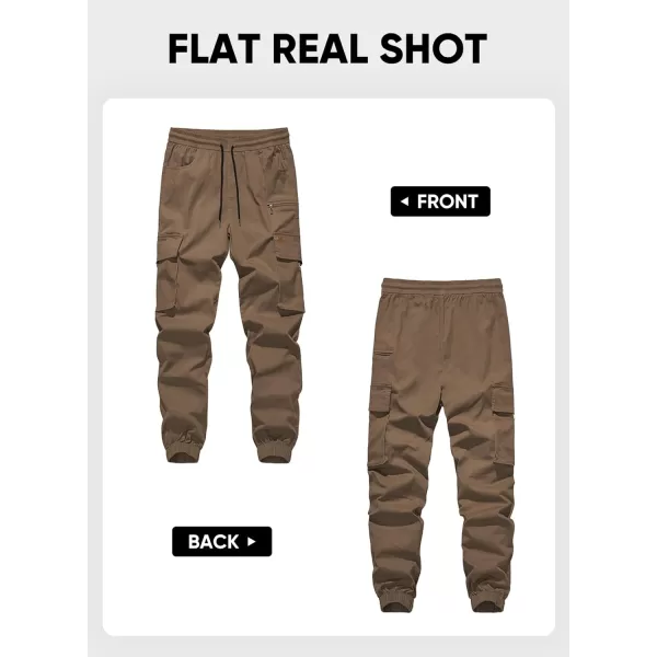 imageJMIERR Mens Cargo Pants Drawstring Stretch Waist Waist Twill Joggers Trousers with Zipper PocketsBrown