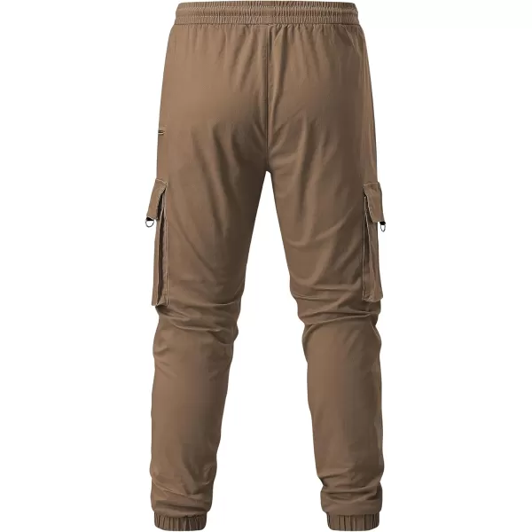 imageJMIERR Mens Cargo Pants Drawstring Stretch Waist Waist Twill Joggers Trousers with Zipper PocketsBrown