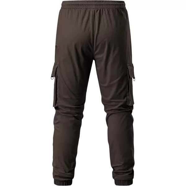 imageJMIERR Mens Cargo Pants Drawstring Stretch Waist Waist Twill Joggers Trousers with Zipper PocketsDark Brown