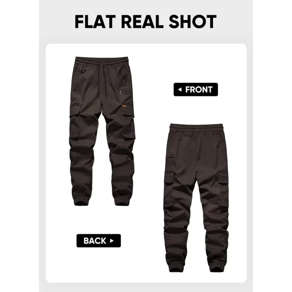 imageJMIERR Mens Cargo Pants Drawstring Stretch Waist Waist Twill Joggers Trousers with Zipper PocketsDark Brown